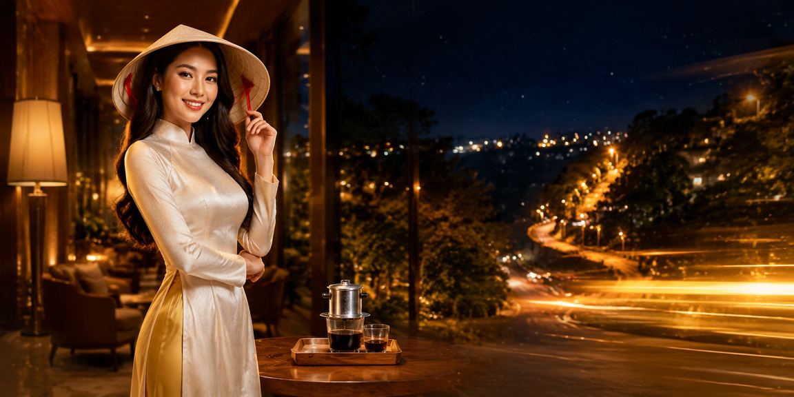 Người chơi casino tại Đà Lạt mặc nón lá trải nghiệm jackpot trên điện thoại